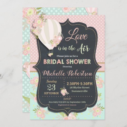 Vintage Floral Hot Air Balloon Bridal Shower Invitation