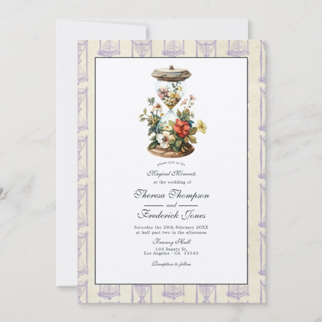Vintage Floral Hourglass Wedding Invitation (Front)