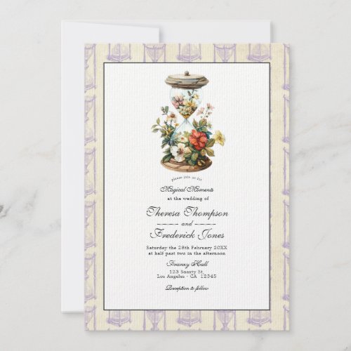 Vintage Floral Hourglass Wedding Invitation