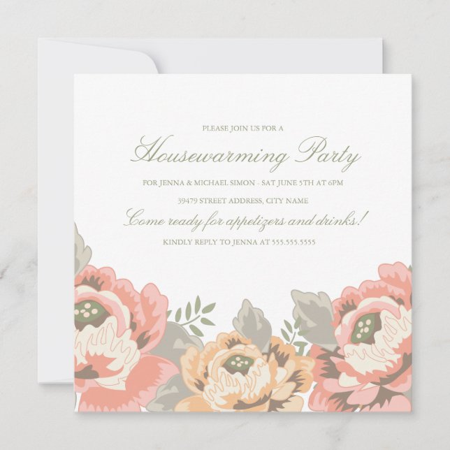 Vintage Floral Housewarming Party Invitation (Front)