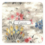 Vintage Floral Illustation - Retro Classic Flowers Square Sticker