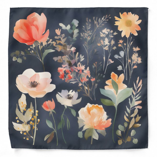 Vintage Floral Illustration Bandana (Front)