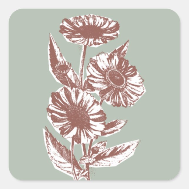 Vintage Floral Illustration Envelope Seal - Green (Front)