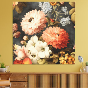 Vintage Floral Illustration with Mixed Blossoms Canvas Print