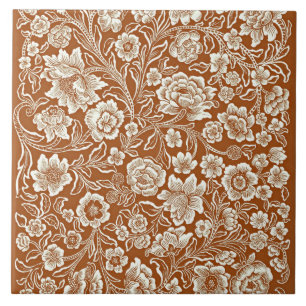 Vintage Floral in Burnt Sienna Ceramic Tile