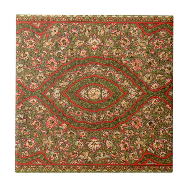 Vintage Floral Indian Rug Pattern Ceramic Tile (Front)