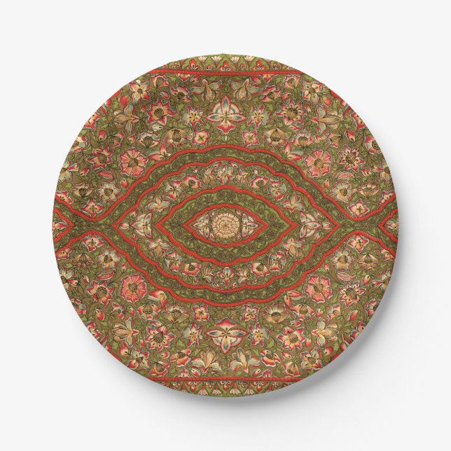 Vintage Floral Indian Rug Pattern Paper Plates (Front)