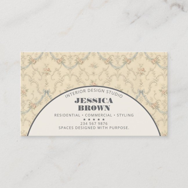 Vintage Floral Interior Designer Elegant French Business Card