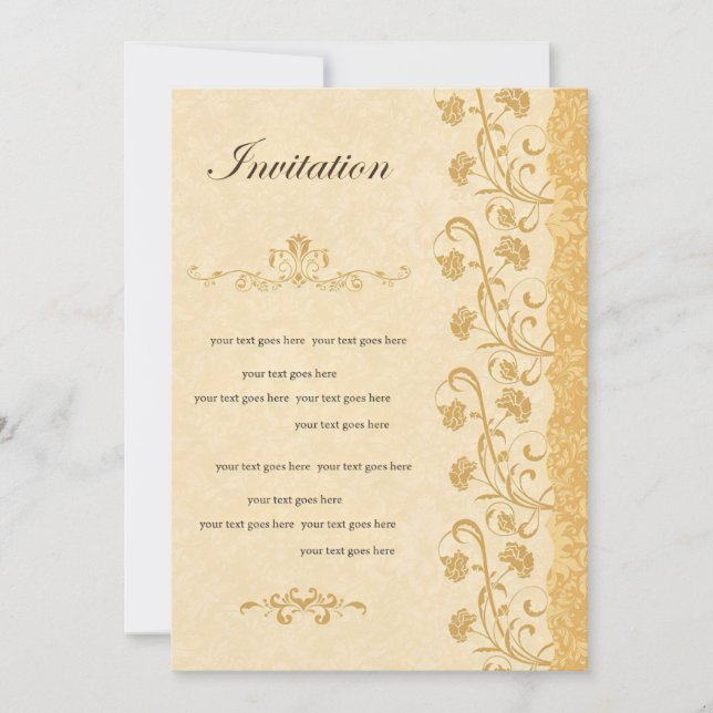 Vintage Floral Invitation Elegant Gold Invitation  (Front)