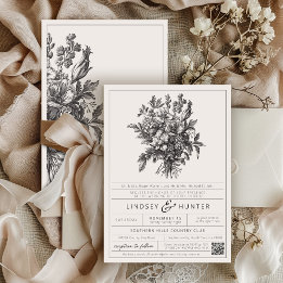 Vintage Floral Ivory Elegant Chinoiserie Wedding Invitation