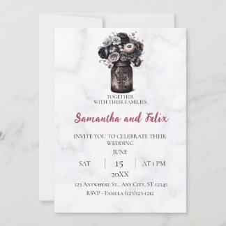 Vintage Floral Jar Marble Wedding Invitation