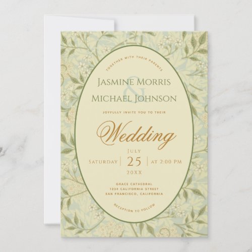 Vintage Floral Jasmine Flowers Morris Wedding Invitation