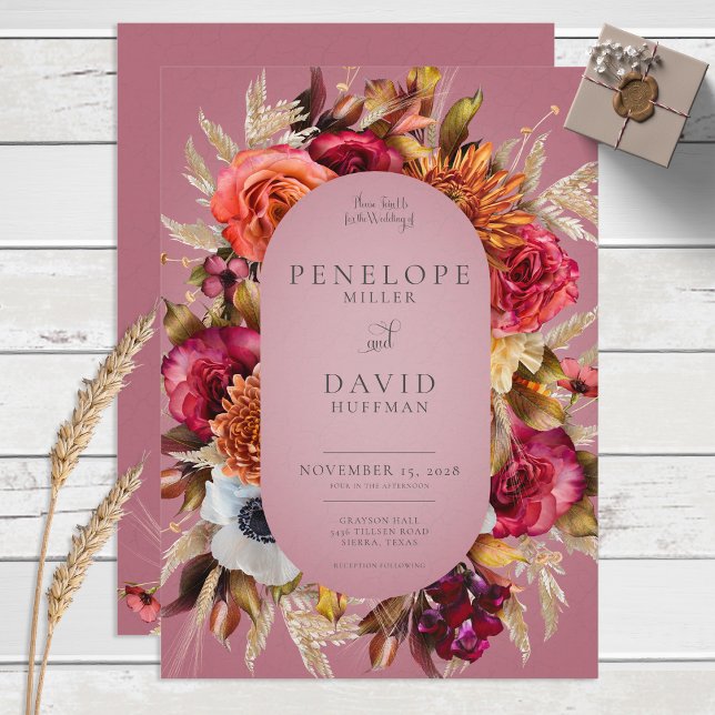 Vintage Floral Jewel Fuchsia Frame Wedding Invitation (Creator Uploaded)