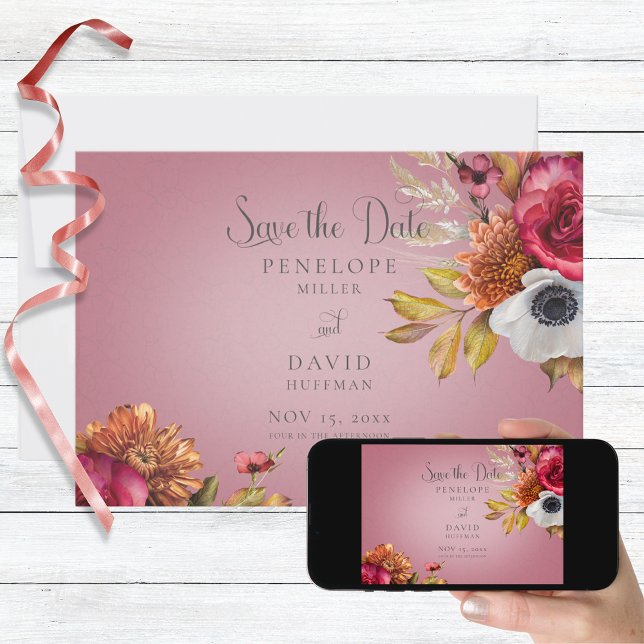 Vintage Floral Jewel Fuchsia Wedding Save The Date (Creator Uploaded)