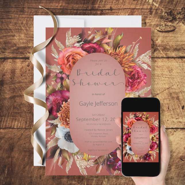 Vintage Floral Jewel Rust Frame Shower Invitation (Creator Uploaded)