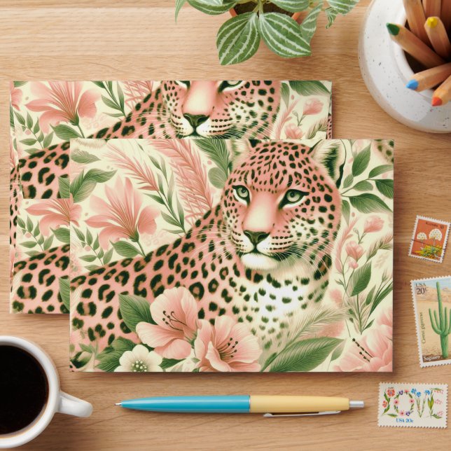 Vintage Floral Jungle Leopard Envelope (Desk)