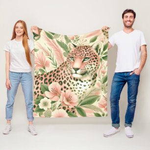 Vintage Floral Jungle Leopard Fleece Blanket