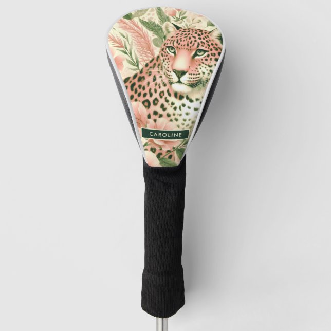 Vintage Floral Jungle Leopard Golf Head Cover (Front)
