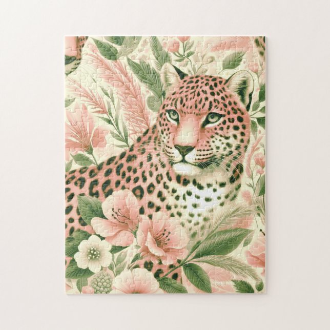 Vintage Floral Jungle Leopard Jigsaw Puzzle (Vertical)