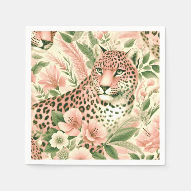 Vintage Floral Jungle Leopard Napkins (Front)