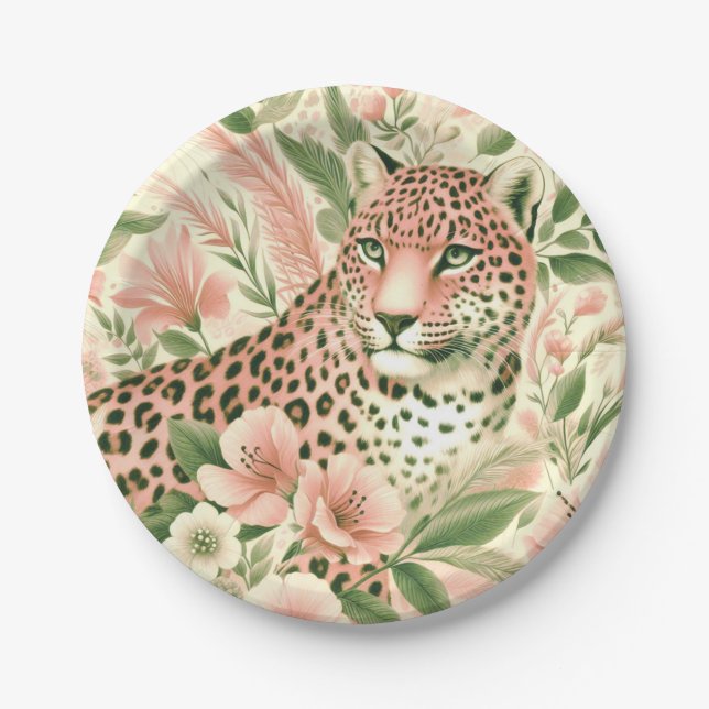 Vintage Floral Jungle Leopard Paper Plates (Front)