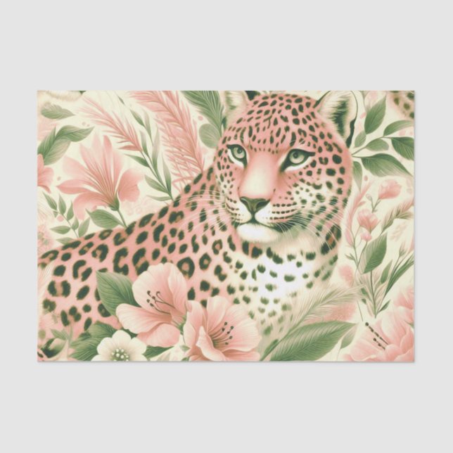 Vintage Floral Jungle Leopard Tissue Paper (Front)