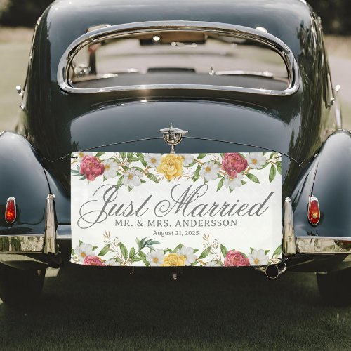 Vintage Floral Just Married Car Banner