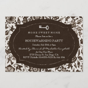Vintage Floral & Key Housewarming Party Invite