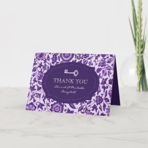 Vintage Floral & Key Thank You Card