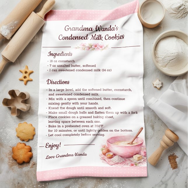 Vintage Floral Kitchen Recipe Keepsake  Towel (Turn a cherished recipe into a timeless Keepsake with this beautifully custom recipe tea towel.)