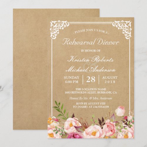 Vintage Floral Kraft | Wedding Rehearsal Dinner Card