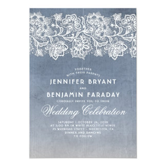 Vintage Floral Lace - Dusty Blue Wedding Invitation