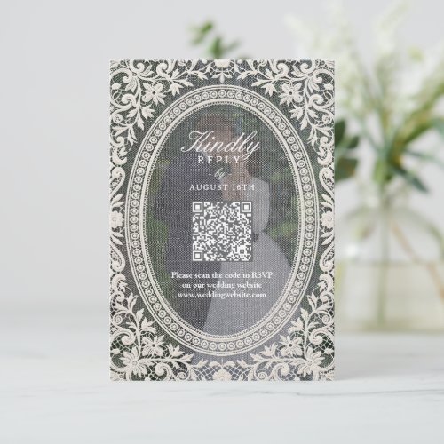 Vintage Floral Lace Frame Photo QR Code RSVP Card