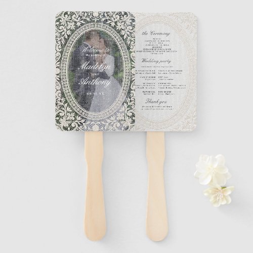 Vintage Floral Lace Frame Photo Wedding Program Hand Fan
