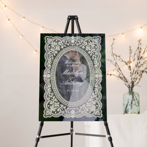 Vintage Floral Lace Frame Photo Wedding Sign