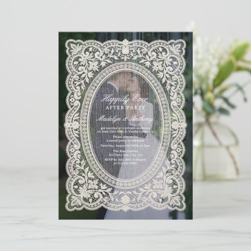 Vintage Floral Lace Photo Happily Ever After Party Invitation