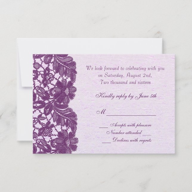 Vintage floral lace purple RSVP (Front)