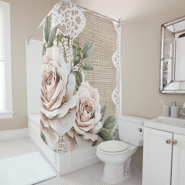 Vintage Floral Lace Shower curtain (In Situ)
