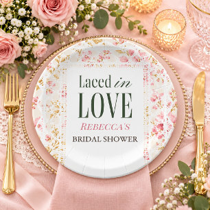 Vintage Floral Laced In Love Lace Bridal Shower Paper Plates