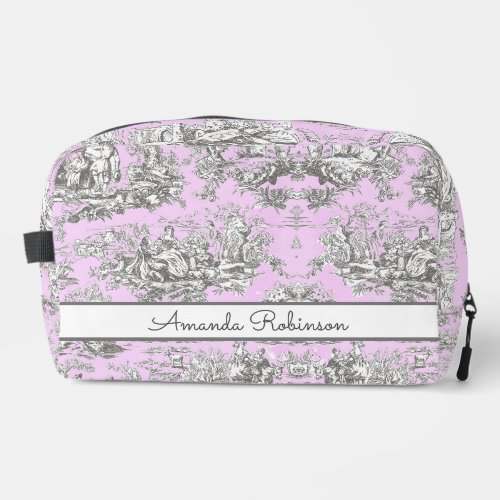 Vintage floral lake pink toile de jouy monogram ac dopp kit