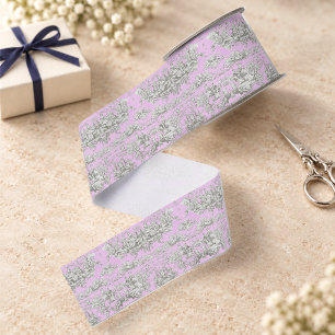 Vintage floral lake pink toile de jouy monogram grosgrain ribbon