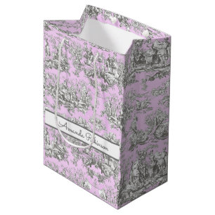 Vintage floral lake pink toile de jouy monogram medium gift bag