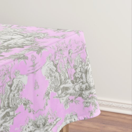Vintage floral lake pink toile de jouy tablecloth