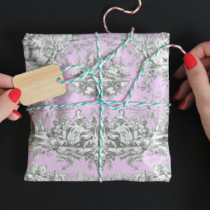 Vintage floral lake pink toile de jouy wrapping paper sheets