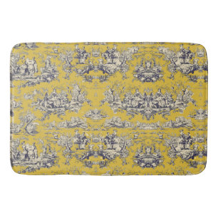 Vintage floral lake yellow toile de jouy bath mat