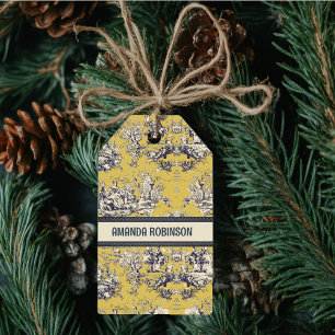 Vintage floral lake yellow toile de jouy monogram gift tags