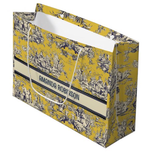 Vintage floral lake yellow toile de jouy monogram large gift bag