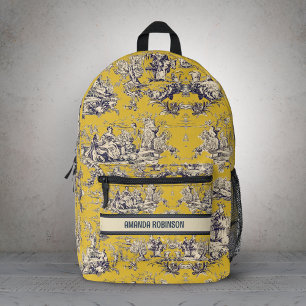Vintage floral lake yellow toile de jouy monogram printed backpack