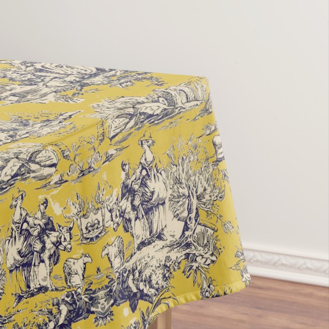 Vintage floral lake yellow toile de jouy tablecloth (In Situ)