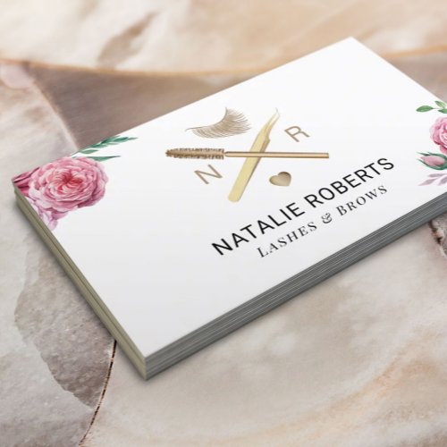 Vintage Floral Lashes Makeup Artist Logo Salon Business Card